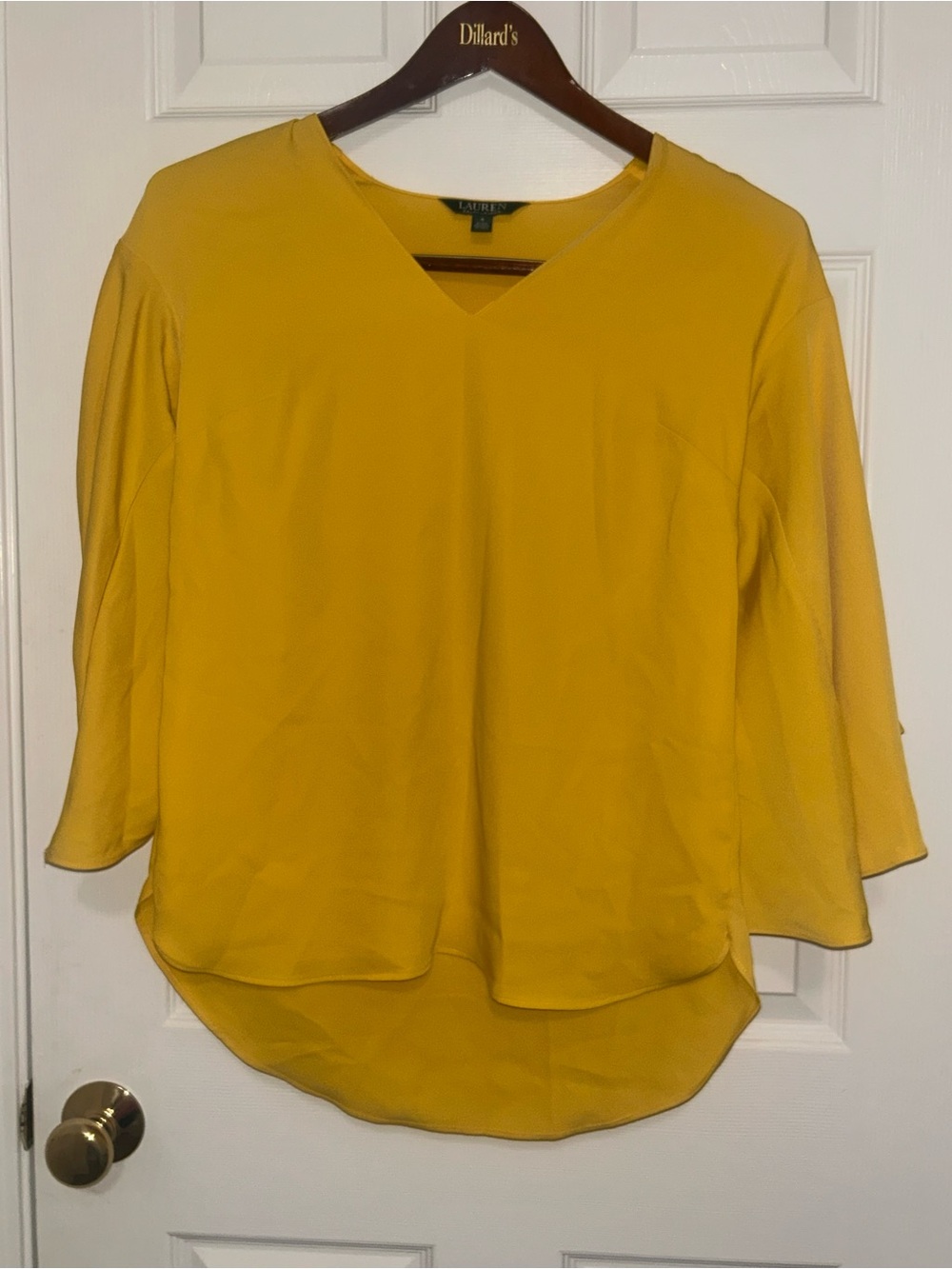 Lauren Ralph Lauren Yellow V-Neck Ruffle Sleeve Blouse Size S